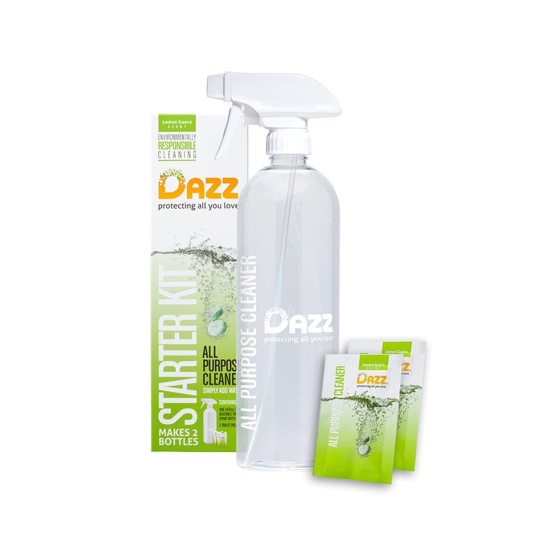 Dazz All Purpose Cleaner Starter Kit 1 Reusable Spray Bottle 2 Refills All Natural Multisurface Household Cleaner Spray Eco Friendly Non Toxic Safe for Kids Pets